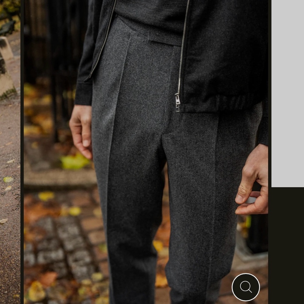Kit Blake Men's Dark Gray Wool Flannel Trousers single pleat Italian Made 32